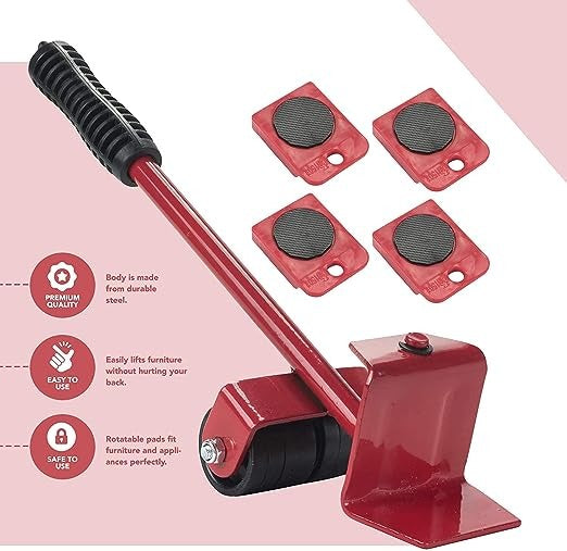 Furniture Mover Set – 4 Wheels + Lifter Bar