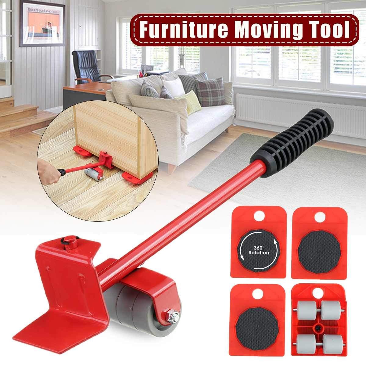 Furniture Mover Set – 4 Wheels + Lifter Bar